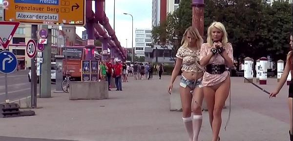  Blonde slaves group fucking in public